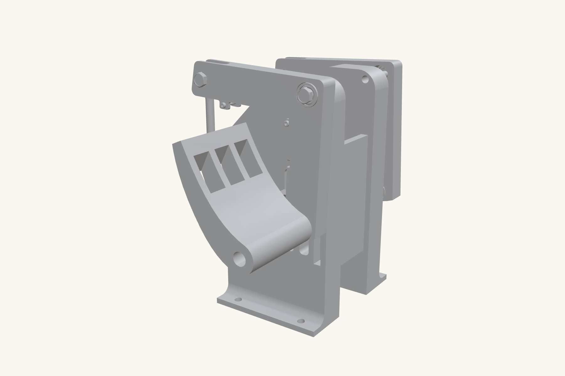 CAD render of the flight-sim rudder pedal assembly